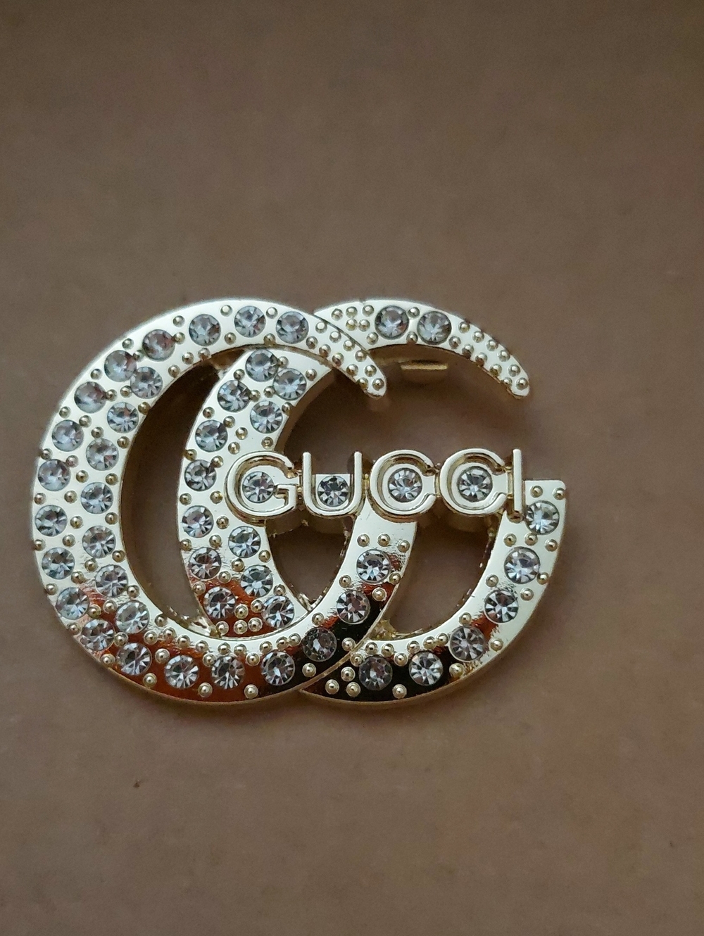 Gold Crystal Double G Logo Brooch